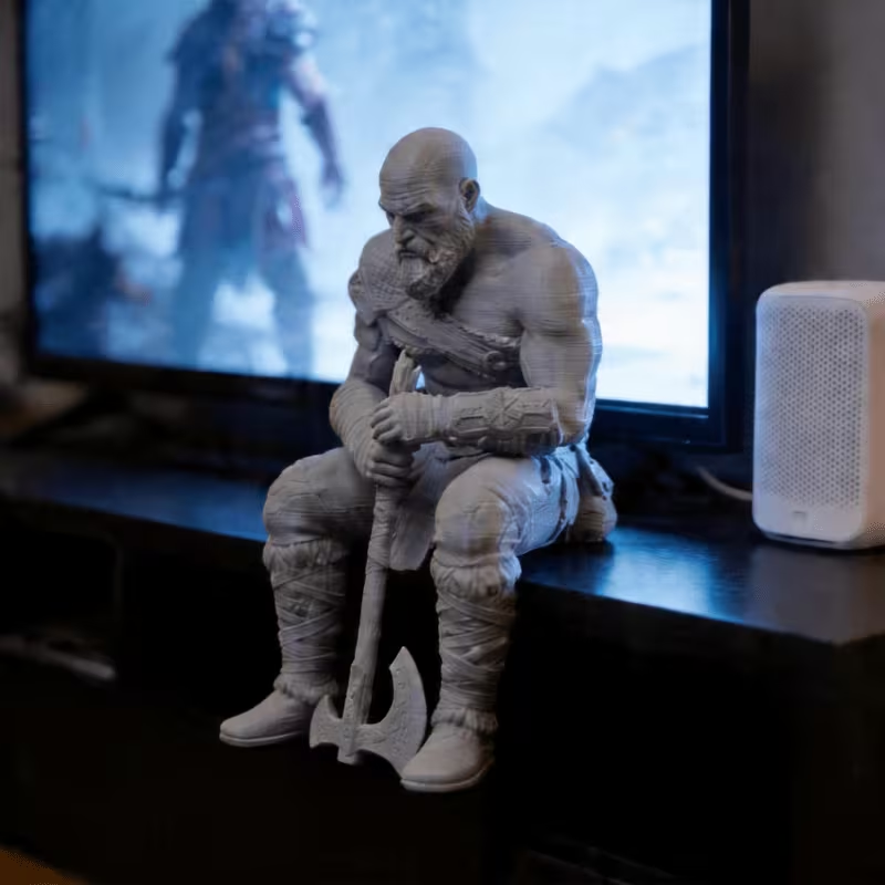3D Printing Mockup - Nordic Warrior Sitting Figurine 3D Printed